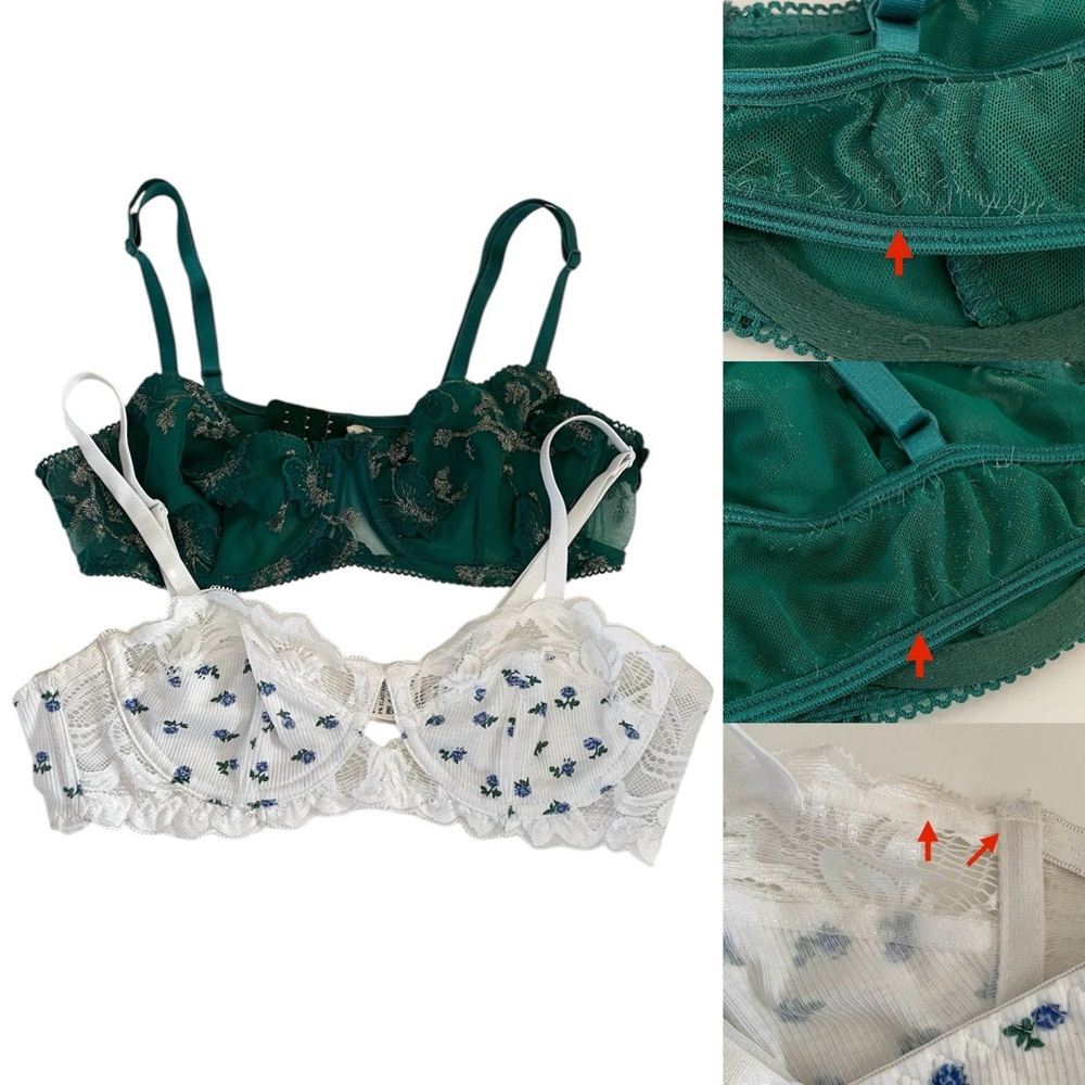 Elegant Floral & Butterfly Lace Underwire Bra Set Women’s Medium- Green & White